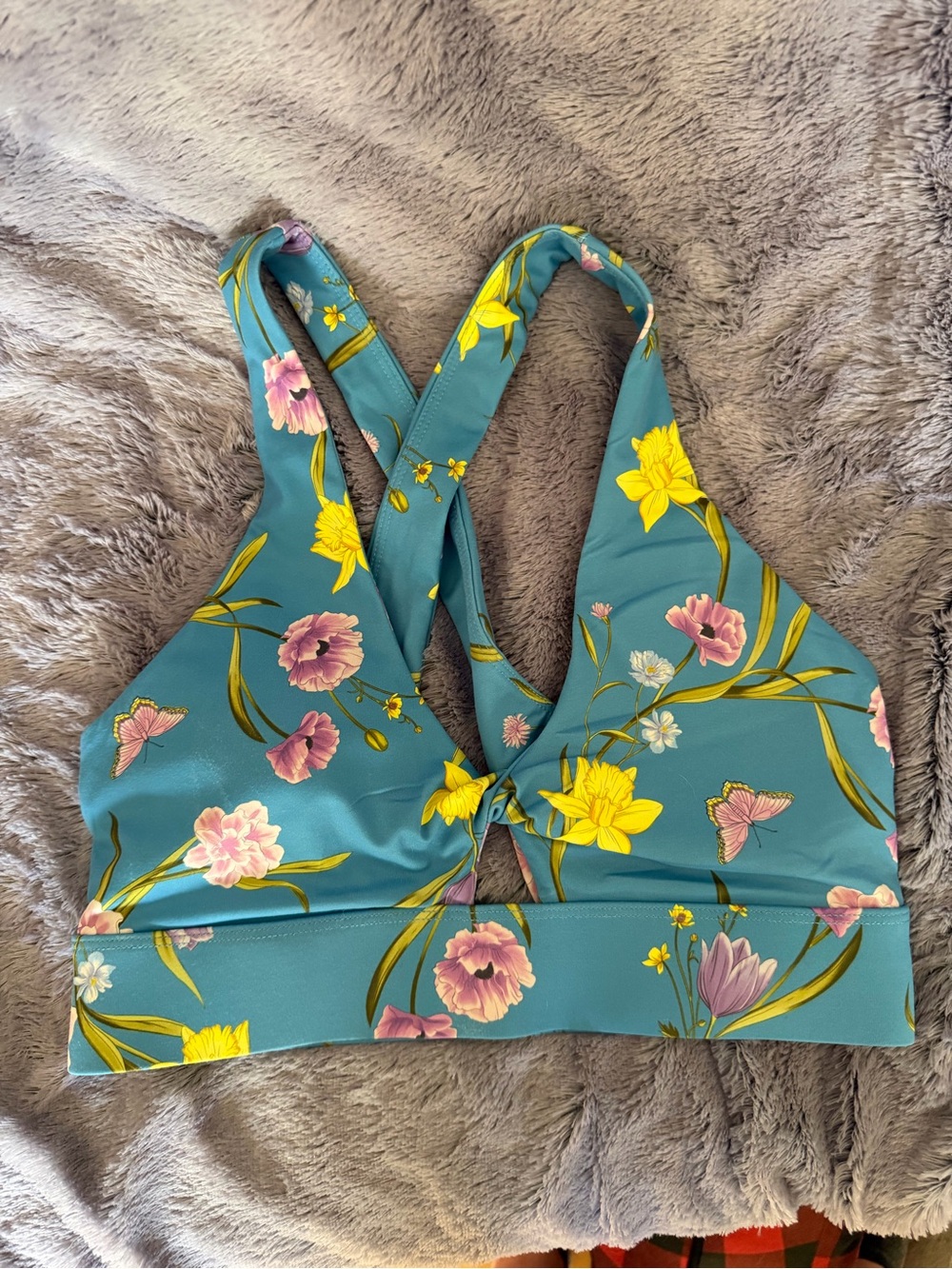 Fabletics Floral Knot-Front Women's Sports Bra Top - Teal